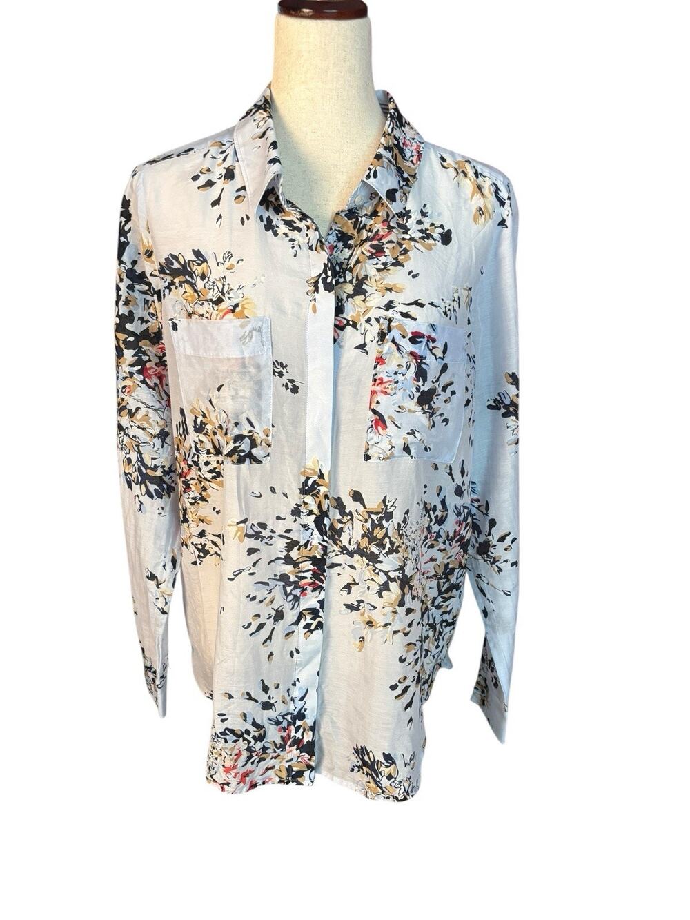 White House Black Market Multi Floral Blouse Size 14 Lightweight Top Cotton Silk